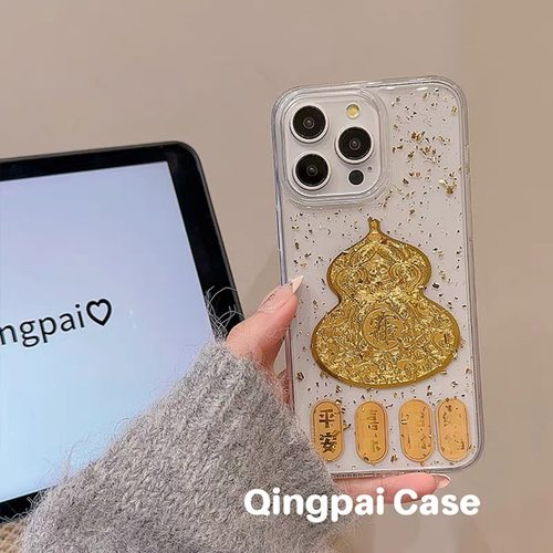 喜庆金箔滴胶葫芦适用苹果17 16promax手机壳iPhone15 14pro软壳苹果13新款12mini防摔保护套iPhoneAir透明11