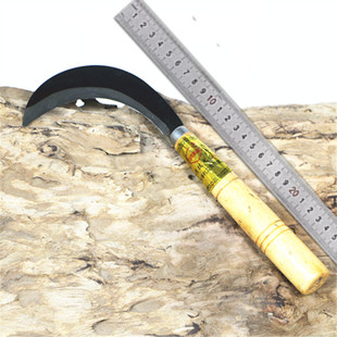 65锰钢长柄月牙镰刀割草刀 农用除草割稻割小麦镰刀木柄阳江包邮