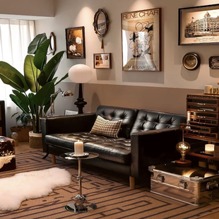 兰德克纳沙发中古风头层牛皮直排沙发轻奢小户型客厅直排三人位