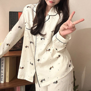 大碼 春秋2025新款 長褲 休閑兩件套裝 女士家居服長袖 女顯瘦卡通睡衣
