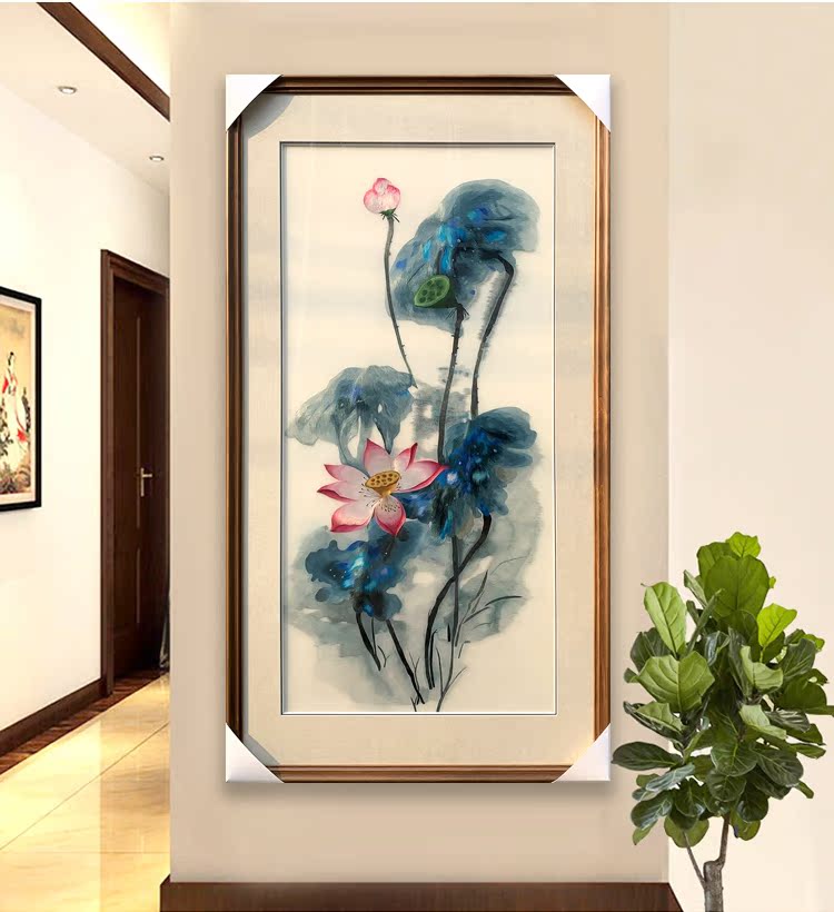 苏绣成品挂画客厅刺绣真丝绣画1-4丝荷花客厅书房玄关