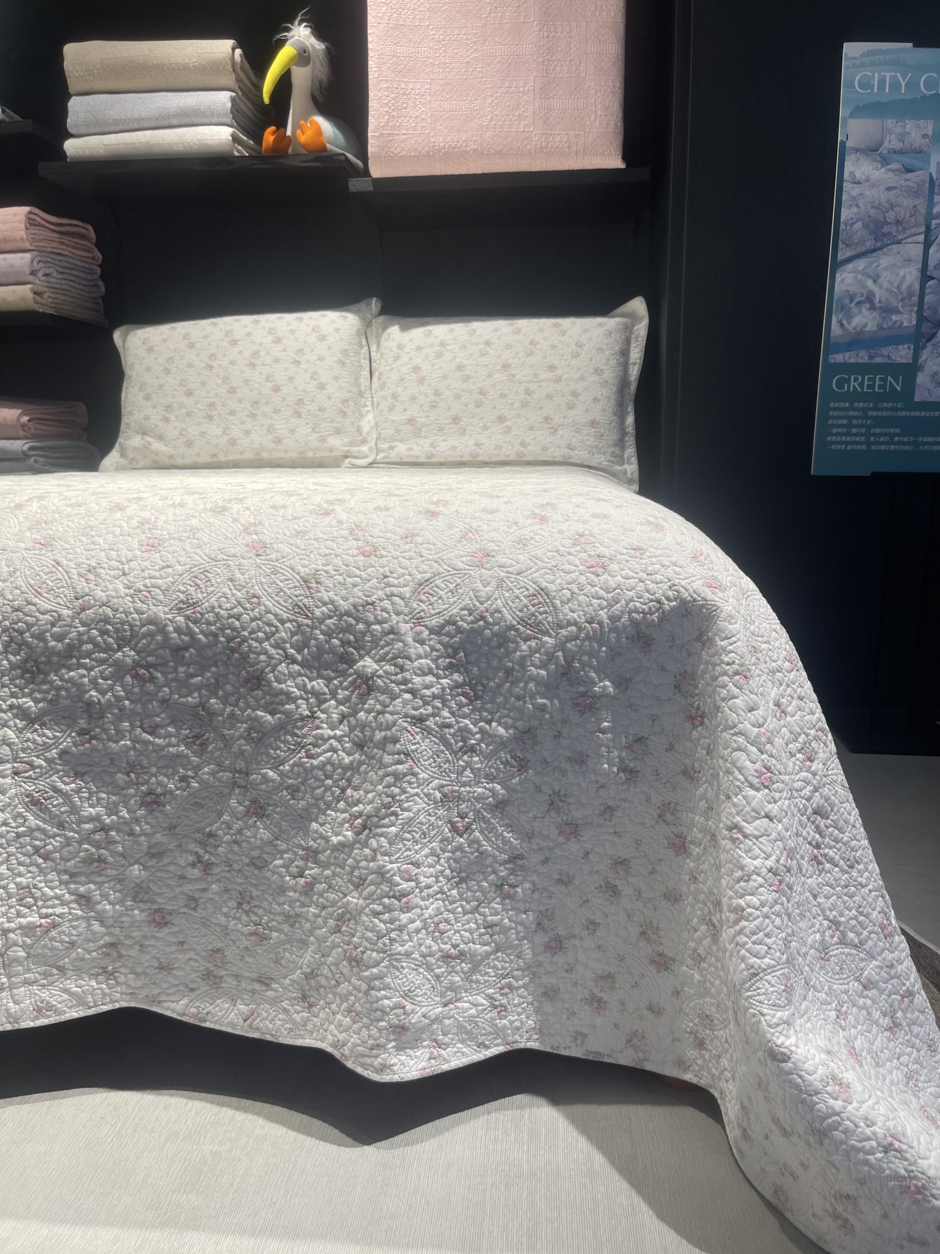 韩国小碎花双面纯棉床盖绗缝填充棉花加厚床单防滑