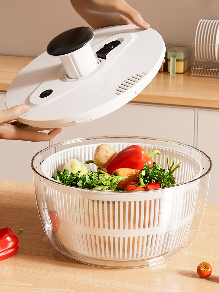 艾仕可蔬菜脱水器家用手动沙拉甩干机果蔬甩水菜篮洗水果沥水神器