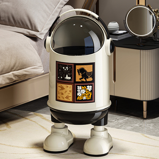 太空人垃圾桶客厅家用2026新款简约带腿盖卧室轻奢高档高颜值纸篓