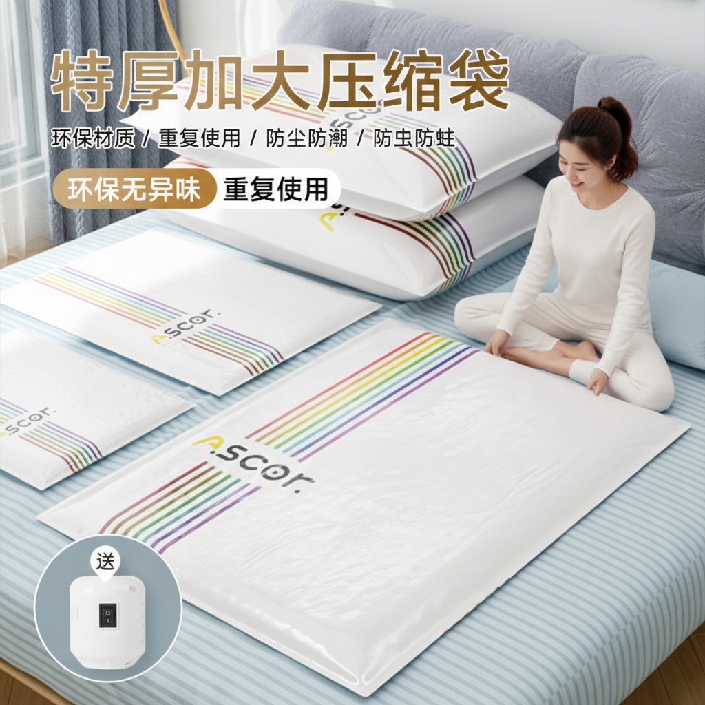艾仕可抽真空压缩收纳袋衣服被子棉被羽绒服专用防水防潮家用加厚