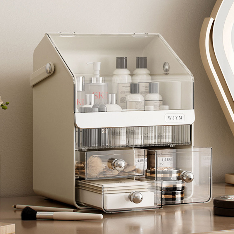 新款化妆品收纳盒防尘大容量网红桌面收纳箱口红护肤梳妆台置物架