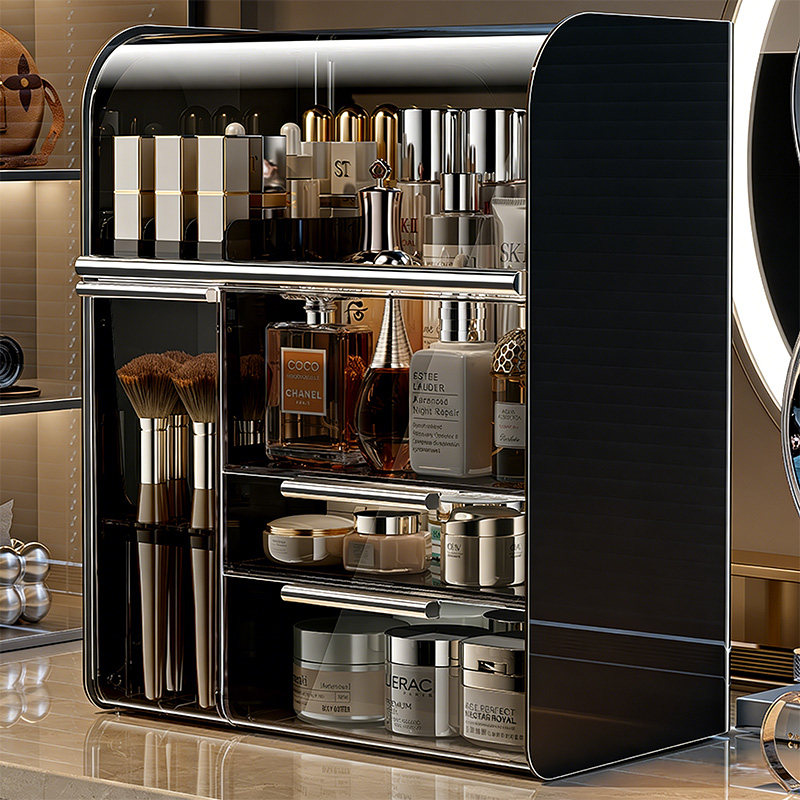 化妆品收纳盒桌面高级感梳妆台护肤品口红置物架防尘化妆刷整理箱