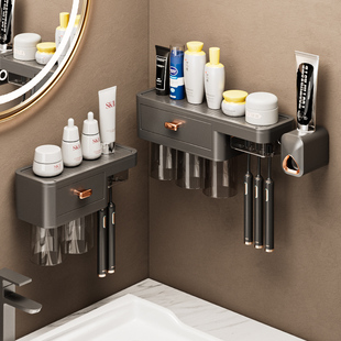 电动牙刷架子卫生间挂墙免打孔刷牙杯漱口杯置物架牙具牙缸壁挂式