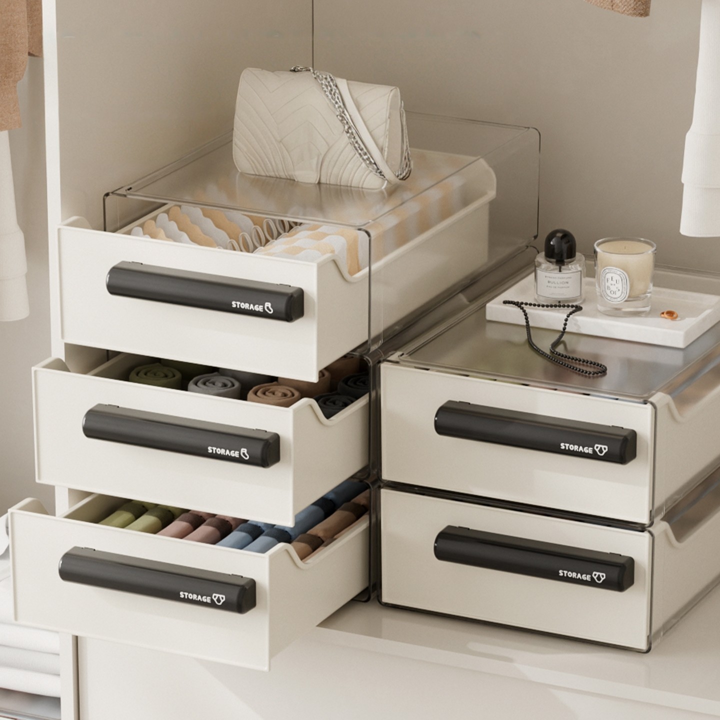 内衣内裤袜子收纳盒三合一盒贴身衣物抽屉式整理分格衣柜收纳神器