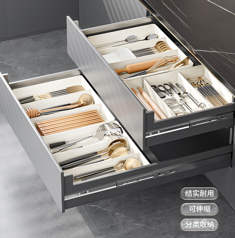 艾仕可桌面抽屉收纳盒子家用厨房内置可伸缩刀叉餐具筷子分隔整理