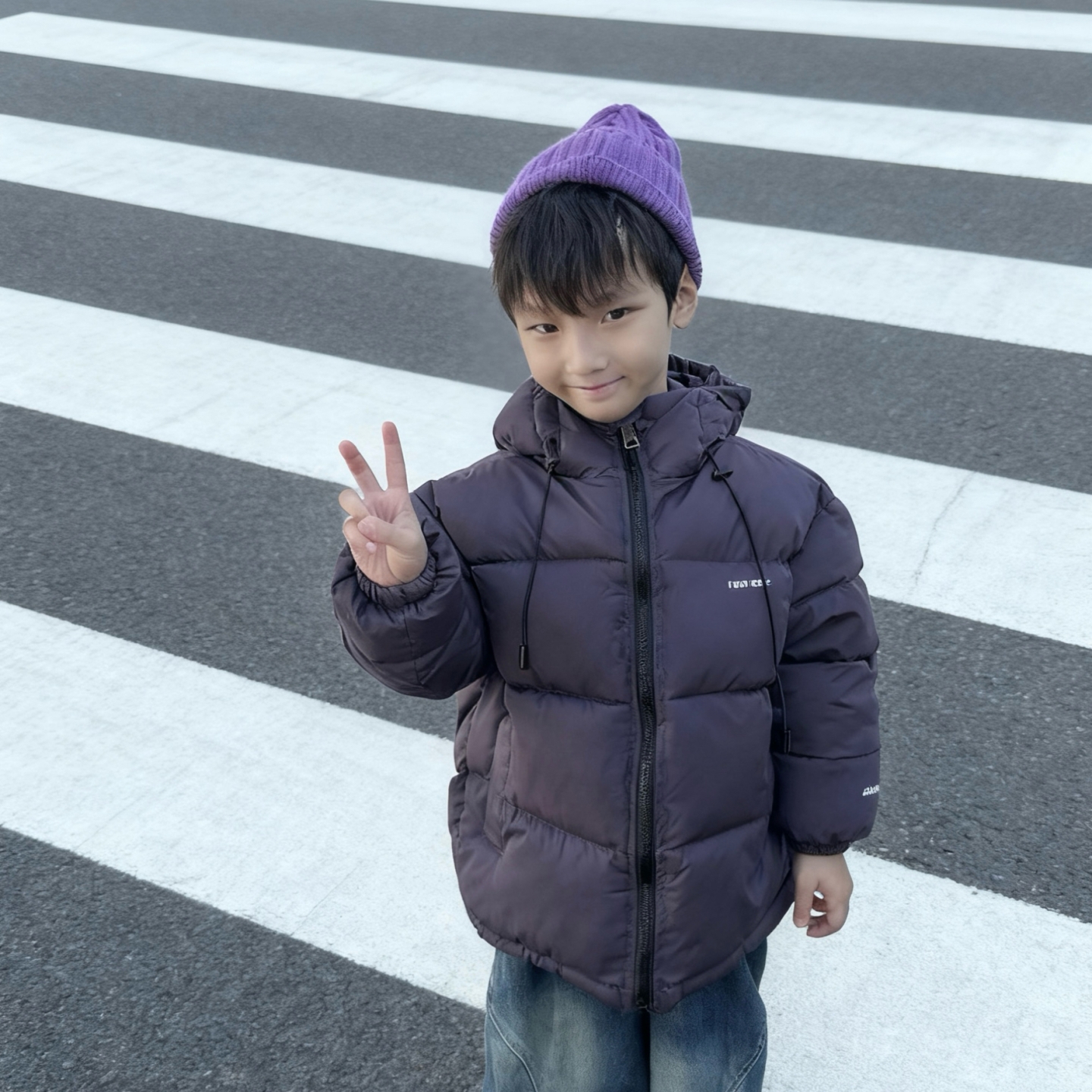 高品质紫色中大童洋气棉服外套男童加厚棉袄冬装