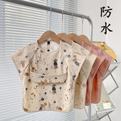 丹麦儿童反穿衣新款 pu防水防脏罩衣 婴儿饭兜宝宝围兜用餐吃饭短袖