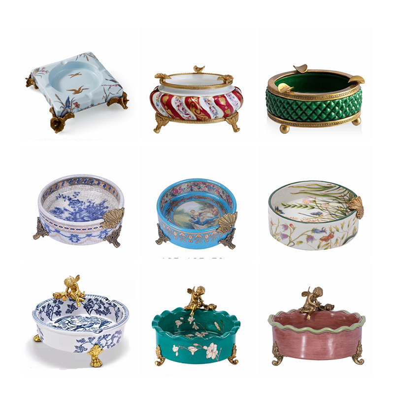 欧式奢华烟灰缸美式高端档烟碟法式复古典客厅书房新中式装饰摆件