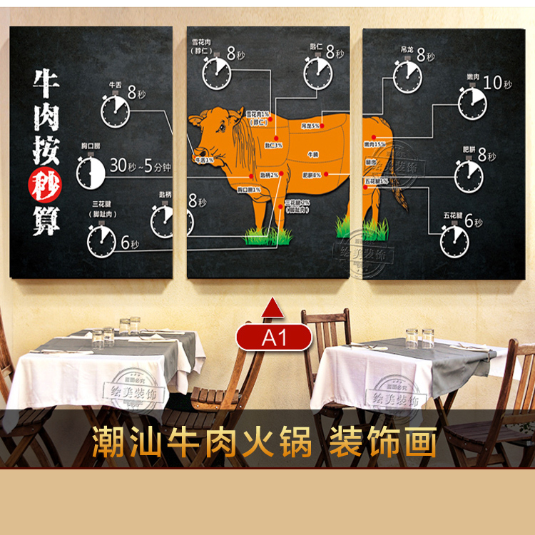 潮汕牛肉火锅装饰画牛肉馆牛肉汤牛杂牛肉丸饭店餐厅墙面挂画海报图片