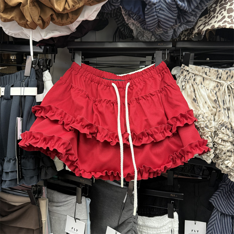 红色减龄气质花边半身裙女2026年春夏新款显瘦防走光蓬蓬蛋糕短裙,女装/女士精品,半身裙,淘宝优惠券,粉丝福利购,淘宝优惠卷