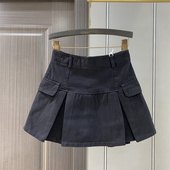 黑色韩版 高腰牛仔百褶短裙女2026春夏小众褶皱百搭包臀显瘦A字裙