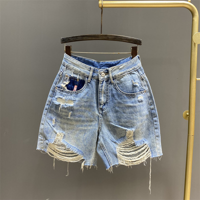 高腰牛仔破洞阔腿短裤百搭