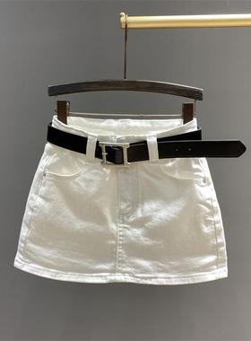 简约白色A字牛仔短裙女2026春夏新款显瘦修身包臀裙防走光半身裙