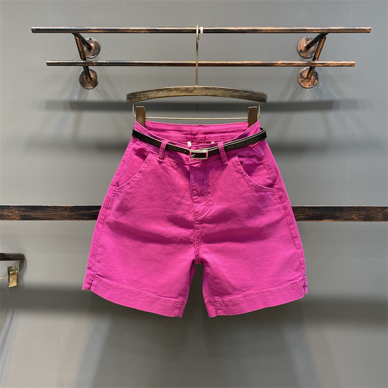 洋气玫红色阔腿直筒牛仔短裤女薄款夏装百搭微开叉五分休闲裤中裤,女装/女士精品,牛仔裤,淘宝优惠券,粉丝福利购,淘宝优惠卷