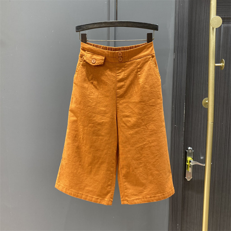 【特价清仓】六七分阔腿裤女糖果色高腰半松紧腰显瘦宽松休闲裤