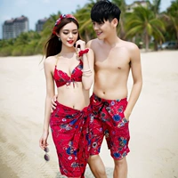Chụp ảnh nữ Hàn Quốc áo tắm ba mảnh phù hợp với bộ ngực nhỏ gợi cảm tụ tập bikini khăn choàng đi biển bên bờ biển - Vài đồ bơi 	đồ đôi maxi đi biển
