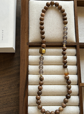 金丝檀木镶嵌五条经文弹力项链