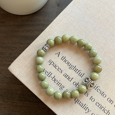 牛油果色阿拉善天然石弹力手链