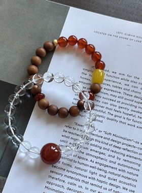 白水晶红玛瑙檀木新中式国风手链