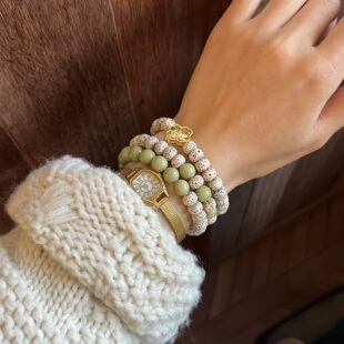 闻风草木香 新中式叠戴抹茶阿拉善石星月菩提弹力手串盘串手链