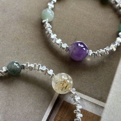 天然绿祖母晶绿发晶黑金超七手链