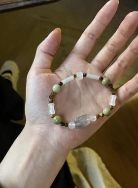 灰水晶抹茶色阿拉善石虎眼石手串