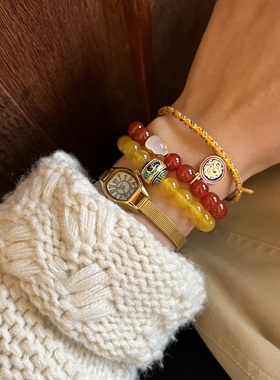 红运路路通龙年红黄玛瑙配色手链