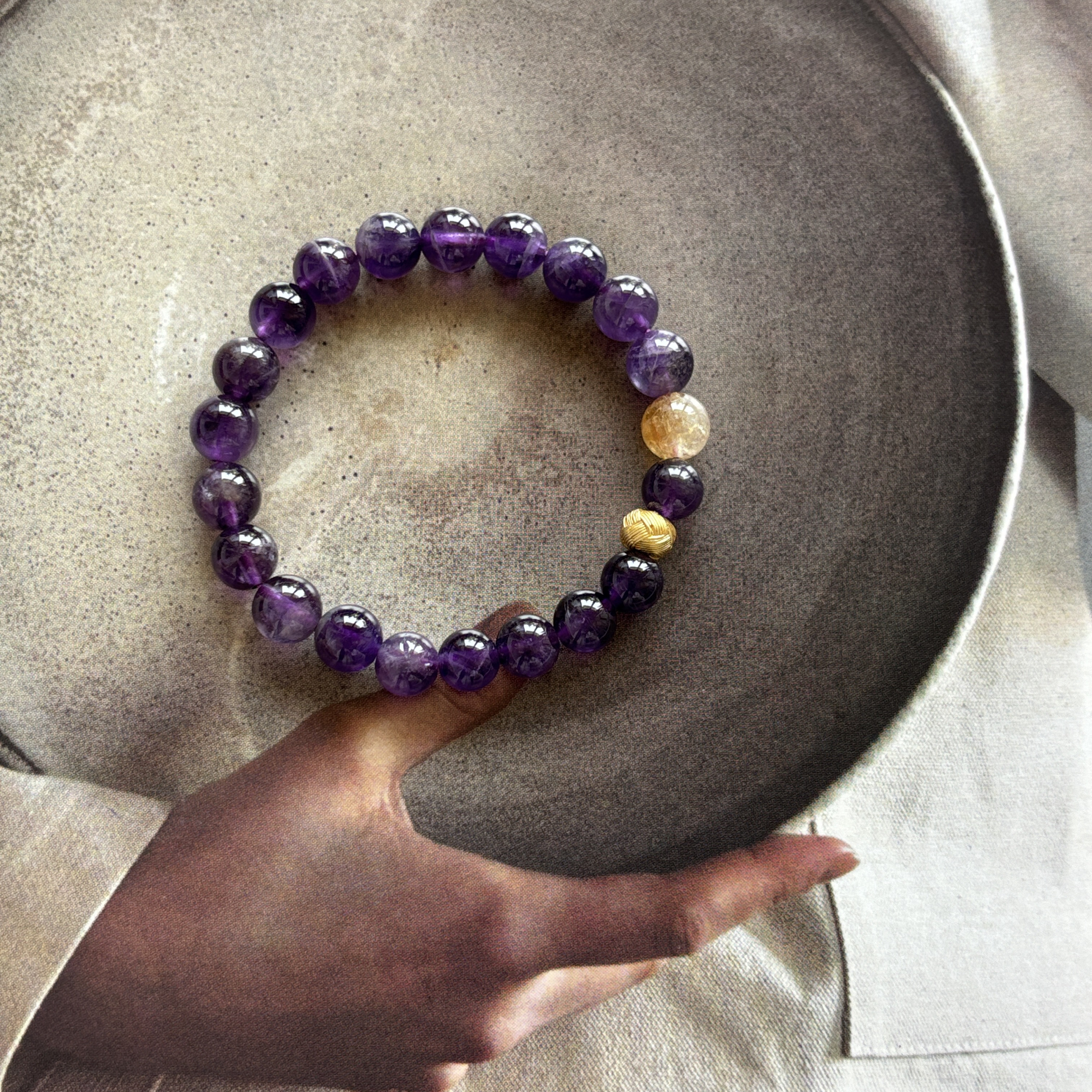 天然紫水晶搭配黄塔晶水晶手链