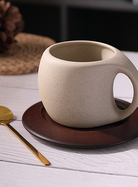 咖啡杯子高档精致杯碟套装复古高级感早餐杯陶瓷牛奶杯粗陶咖啡杯