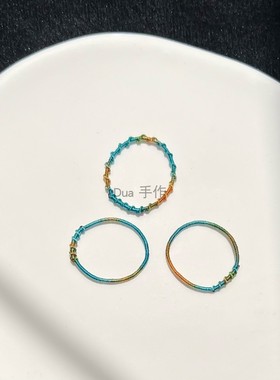 Dua 手作「千里江山」只此青绿情侣彩细绳戒指编织吉利敦煌风爆款