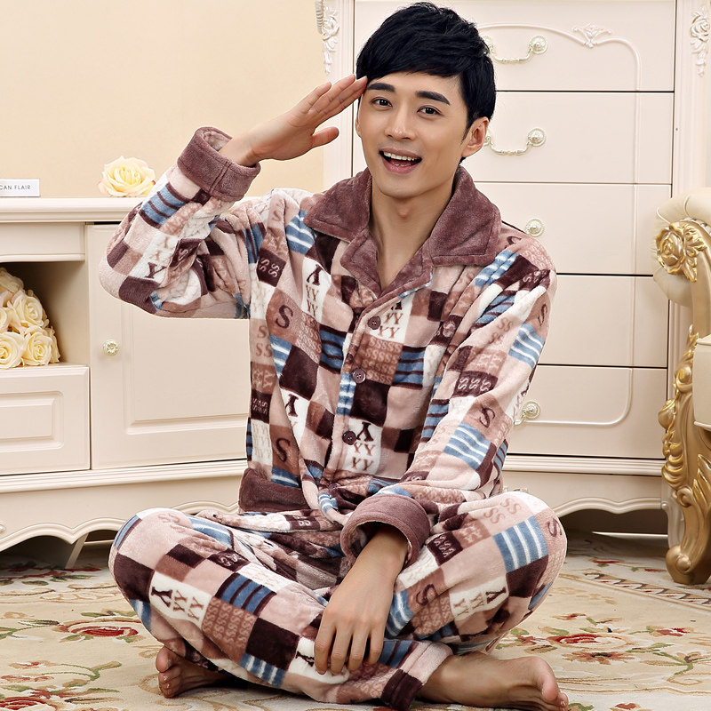 情侣睡衣秋冬2020新款长袖中长款加绒加厚睡袍宽松珊瑚绒睡衣男女