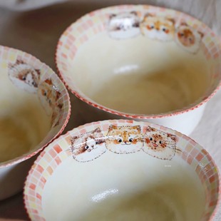 原创设计手工釉下彩手绘花边手捏餐碗水果面碗 牛猫 国王 国