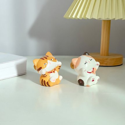 招财猫柜子抽屉把手免打孔创意儿童房衣柜门单孔可爱小猫动物拉手