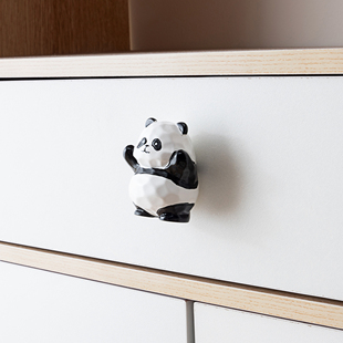 新款熊猫儿童房拉手女孩简约衣柜门床头柜抽屉猫咪小把手明装单孔