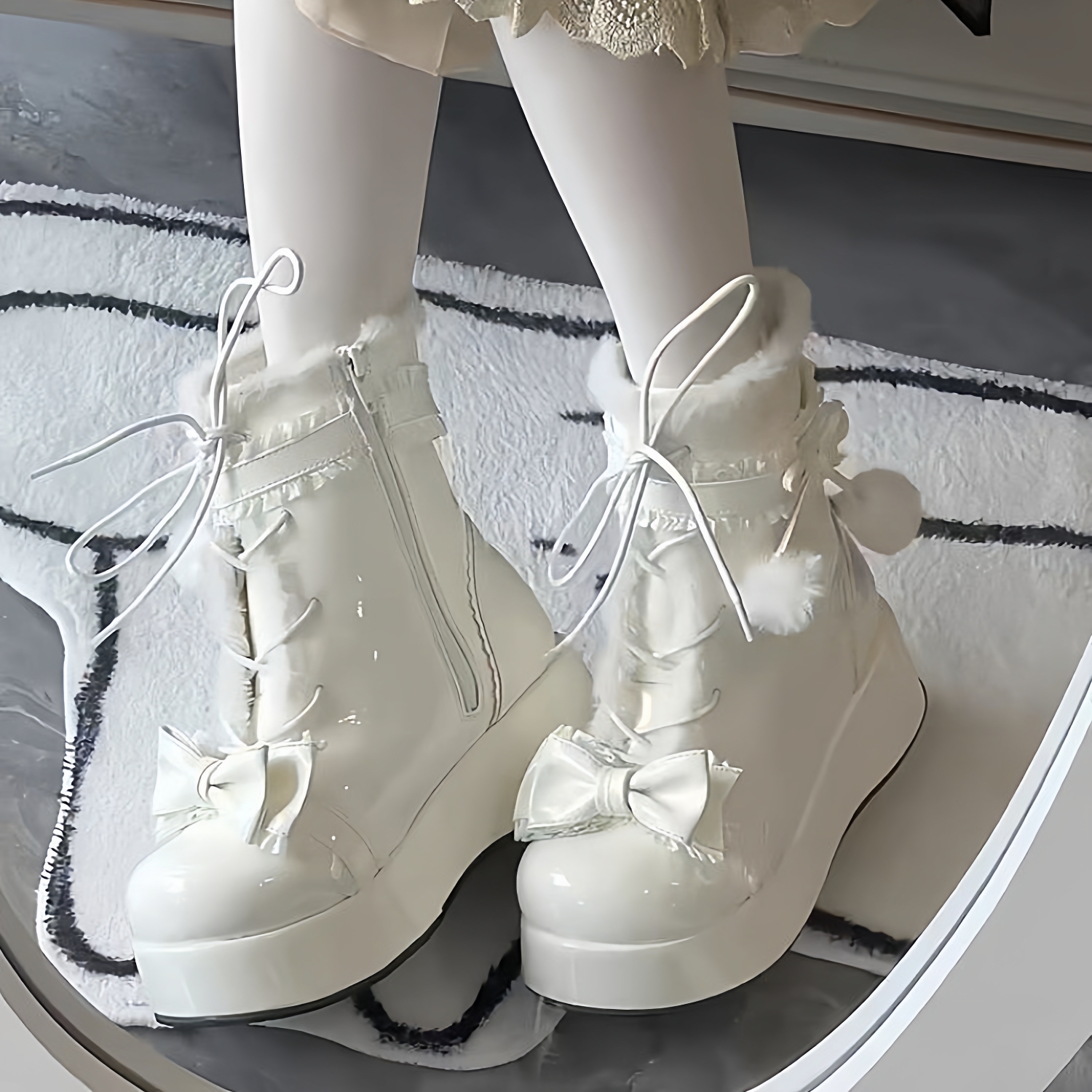 兔子尾巴 短靴原创lolita雪地靴加绒厚底甜美保暖可爱冬季棉鞋女