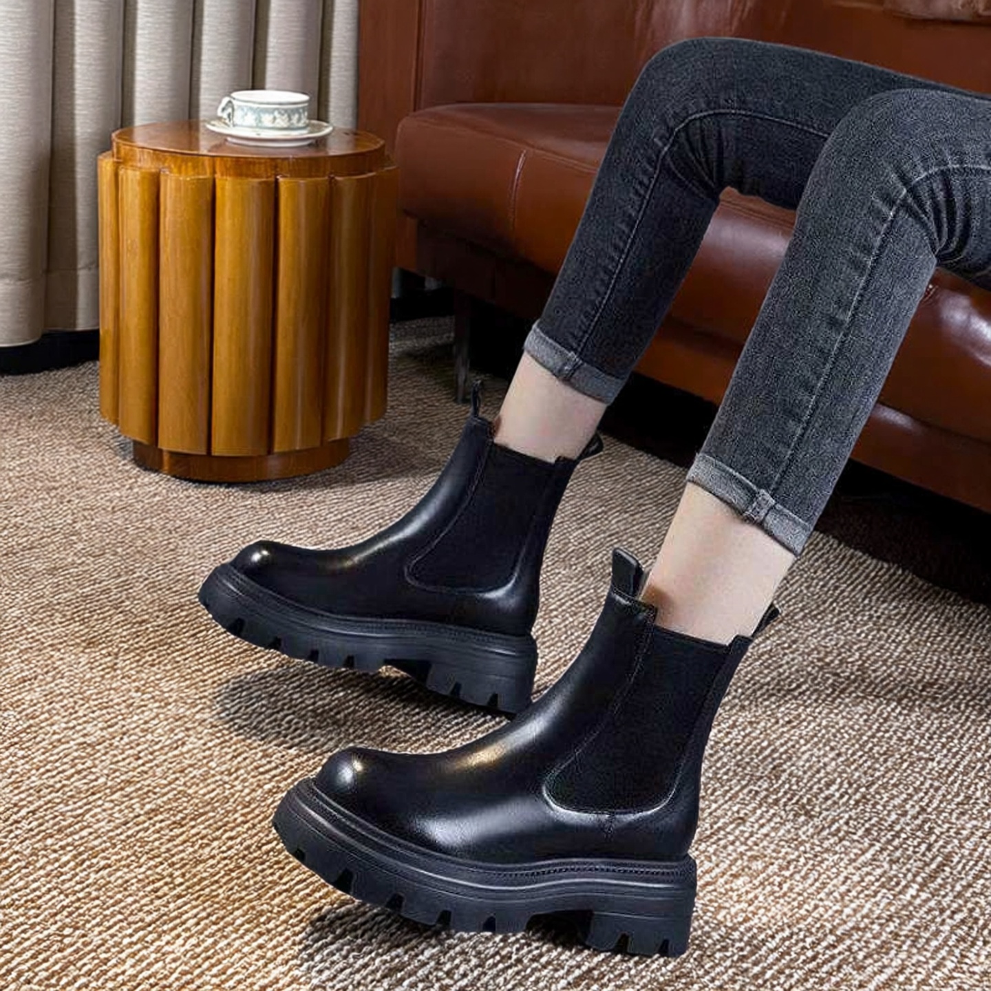 真皮厚底秋冬切尔西短靴新马丁靴