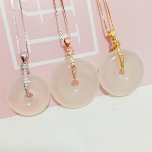 DIY银饰平安扣配件 S925银吊坠扣 夹扣白玉扣头翡翠扣项链扣银扣