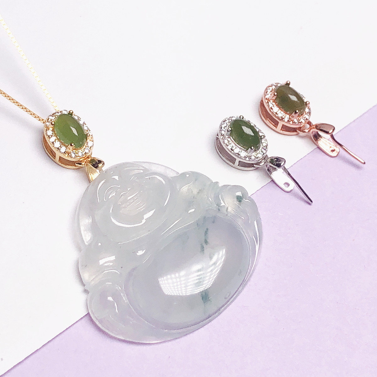 S925纯银斜孔翡翠玉坠夹扣扣碧玉扣头吊坠扣银扣包邮