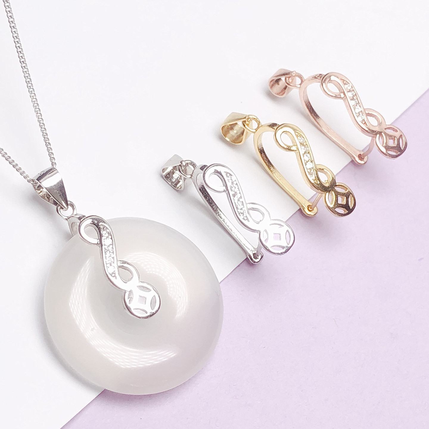 s925纯银平安扣DIY吊坠配件夹扣