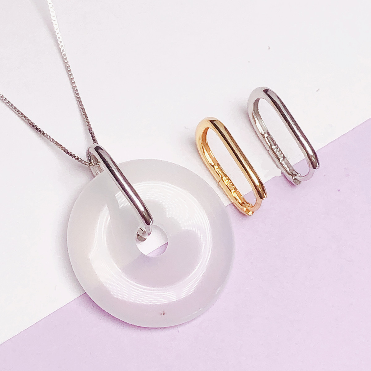 s925纯银平安扣18K金吊坠扣配件