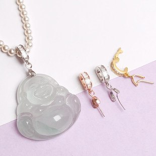 s925纯银吊坠扣双开口扣头佛公针扣翡翠玉坠扣diy挂件对夹卡扣子