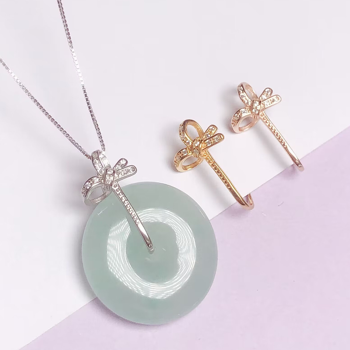 925纯银18k金小号玉石平安吊坠扣