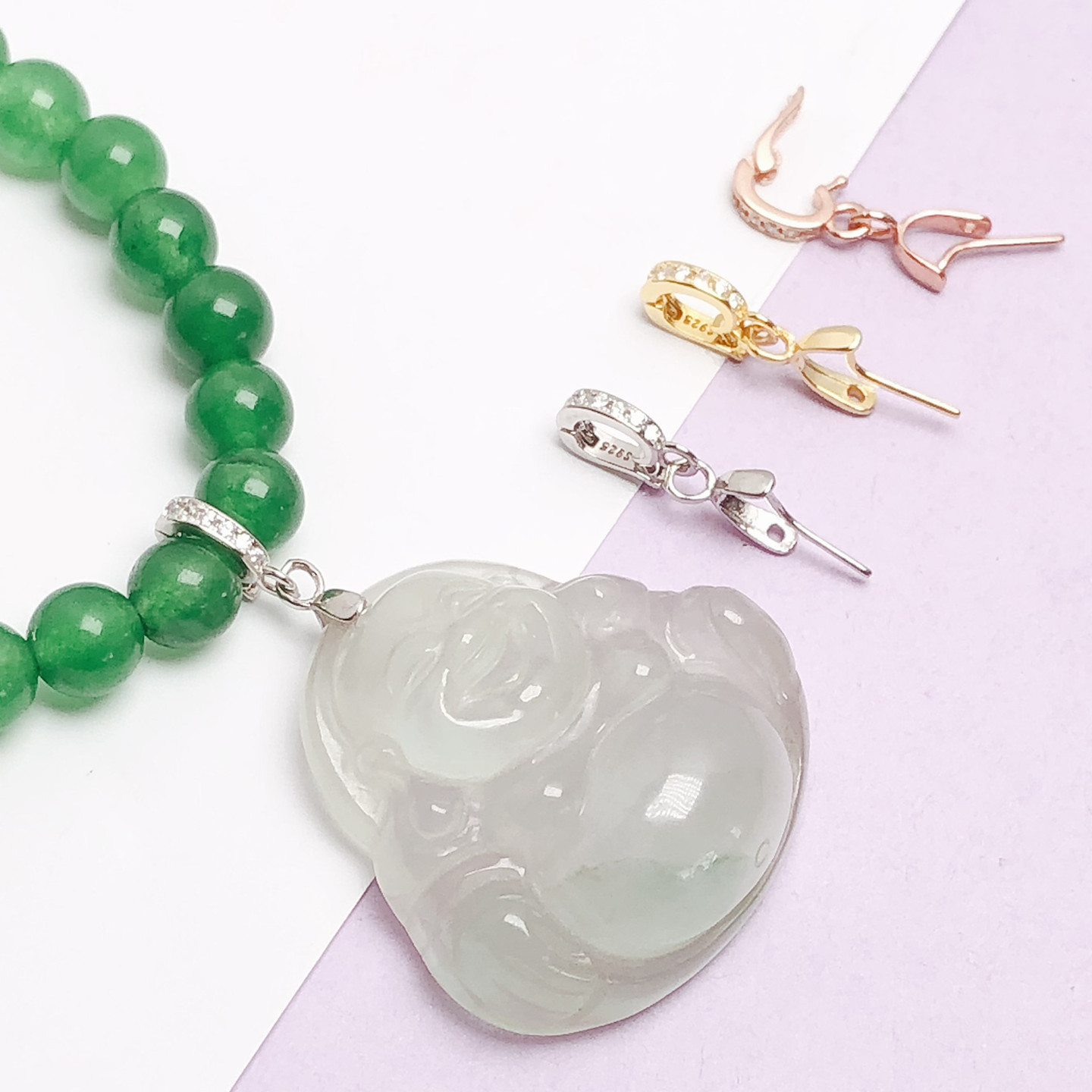 开口穿珠链扣diy翡翠斜孔吊坠扣