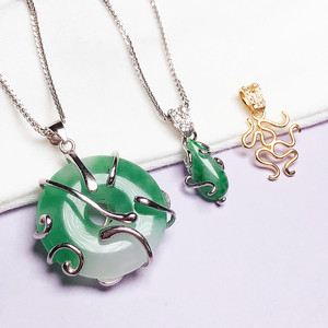 S925随形吊坠扣纯银吊坠空托镶嵌琥珀蜜蜡松石银托项链坠托扣包邮