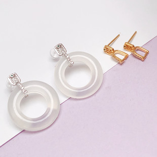 S925纯银耳环吊环扣小夹扣耳坠 耳饰配件DIY圆环扣子玉圈耳钩扣头